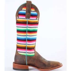 MACIE BEAN "Pancho & Lefty" M9078 Serape & brown leather cowgirl boots Sz 6 NIB